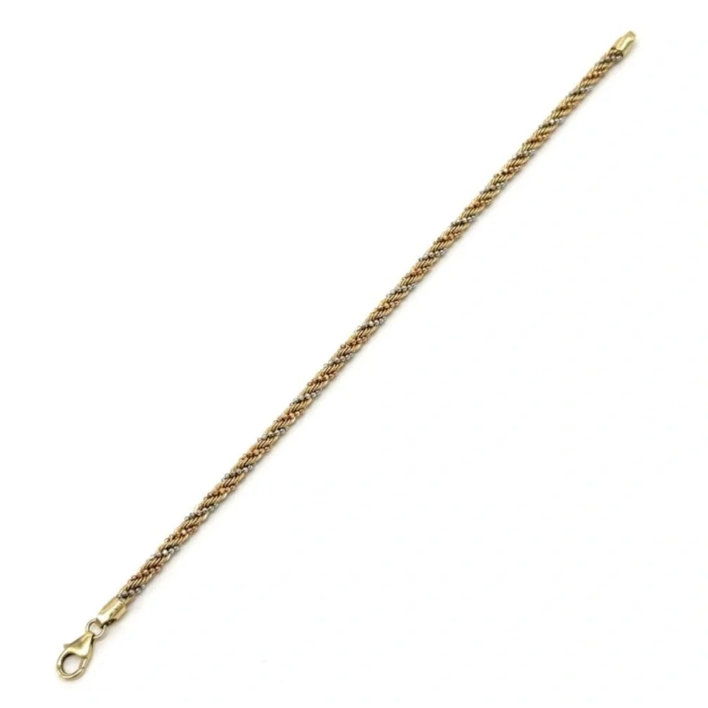 14k Tri Color Gold, 3MM Diamond Cut Rope Bracelet